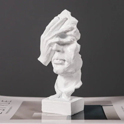 Retro Abstract Resin Face Sculpture: 'Don't Look' Series