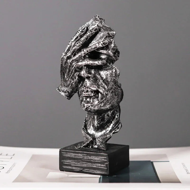 Retro Abstract Resin Face Sculpture: 'Don't Look' Series