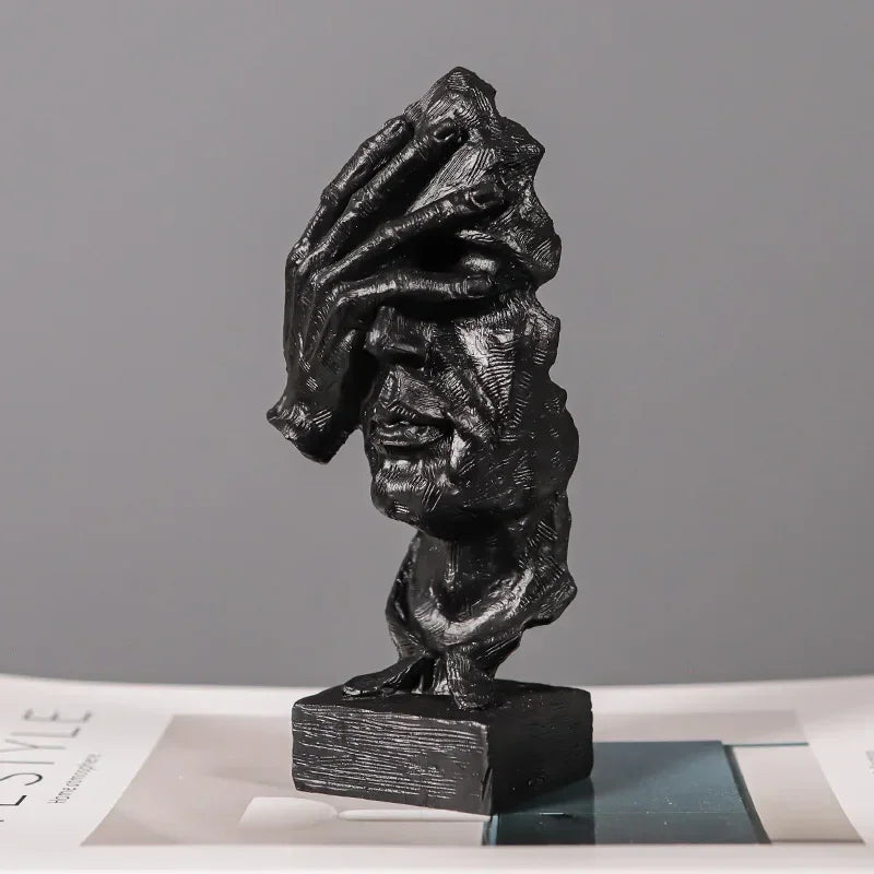 Retro Abstract Resin Face Sculpture: 'Don't Look' Series