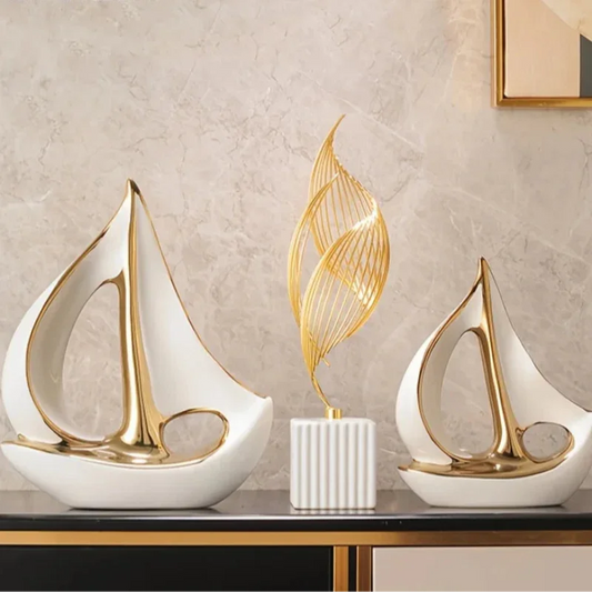 Contemporary Ceramic Sailboat Sculpture for Elegant Living Room Décor