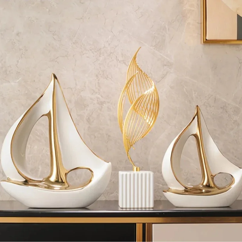 Contemporary Ceramic Sailboat Sculpture for MonzziDecor