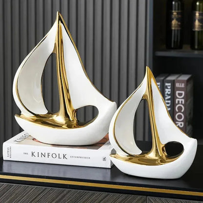 Contemporary Ceramic Sailboat Sculpture for MonzziDecor