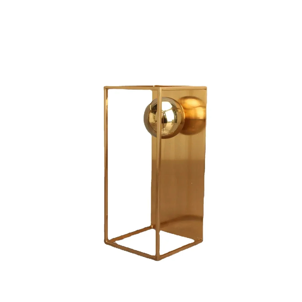 Geometric Abstract Sculpture Featuring Sphere and Gold Metal Frame