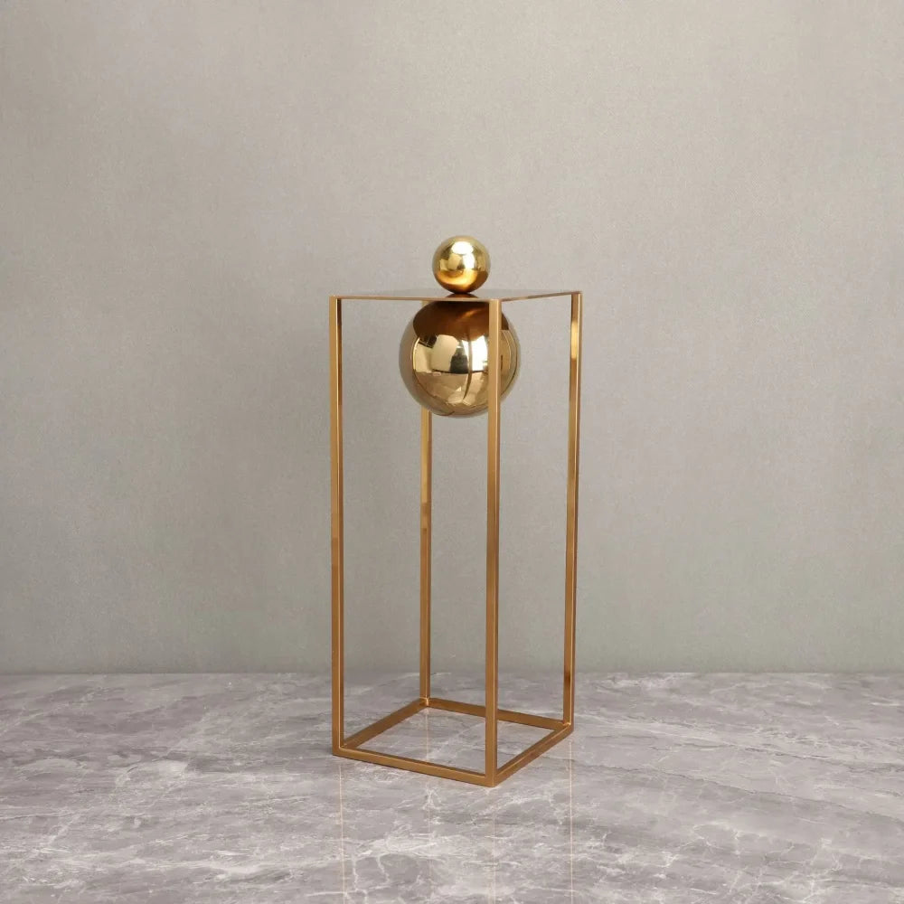 Geometric Abstract Sculpture Featuring Sphere and Gold Metal Frame