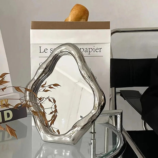 Monzzi Silver Oval Table Mirror for Makeup and Decor