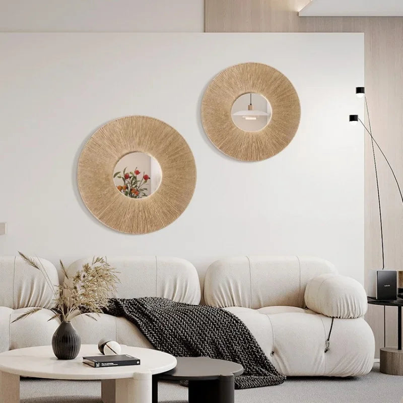 Boho Style Round Mirror with Jute Rope for Monzzi Wall Decor