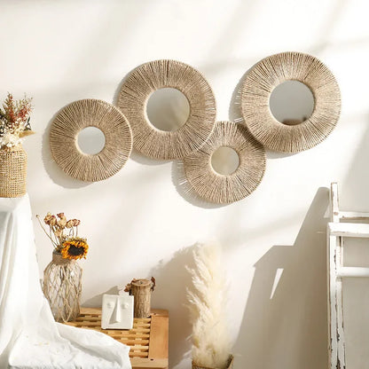 Boho Style Round Mirror with Jute Rope for Monzzi Wall Decor
