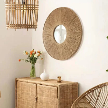 Boho Style Round Mirror with Jute Rope for Monzzi Wall Decor