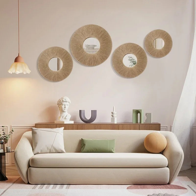 Boho Style Round Mirror with Jute Rope for Monzzi Wall Decor