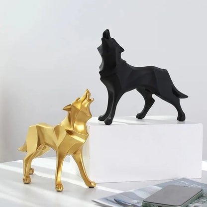 Nordic Style Geometric Wolf Resin Sculpture