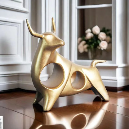 Resin Abstract Golden Bull Sculpture for Luxurious Home Décor