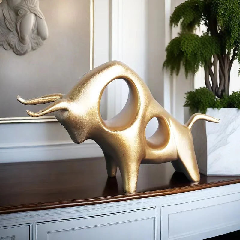 Resin Abstract Golden Bull Sculpture for Luxurious Home Décor
