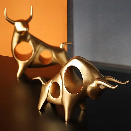 Resin Abstract Golden Bull Statue for Elegant Home Decor