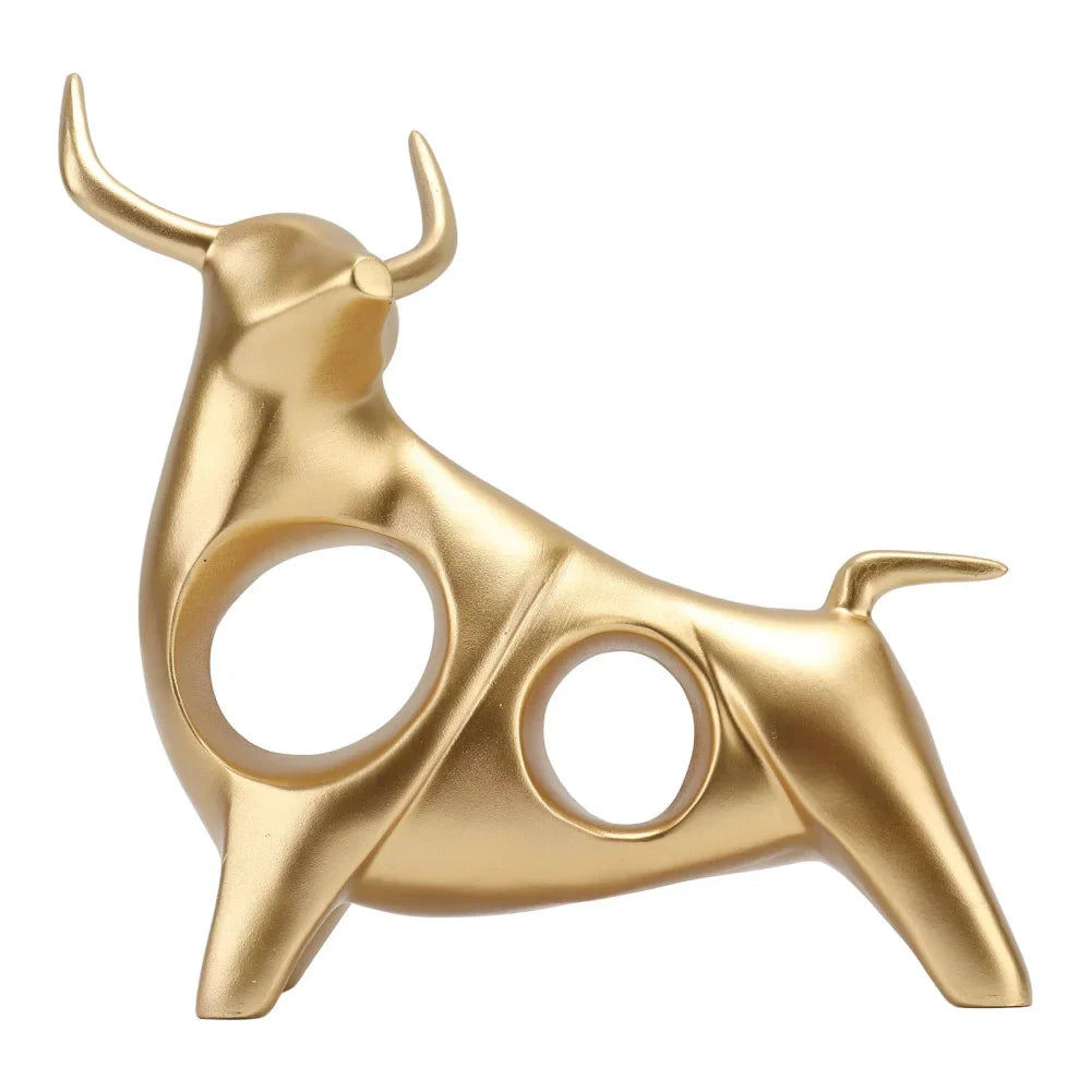 Resin Abstract Golden Bull Sculpture for Luxurious Home Décor
