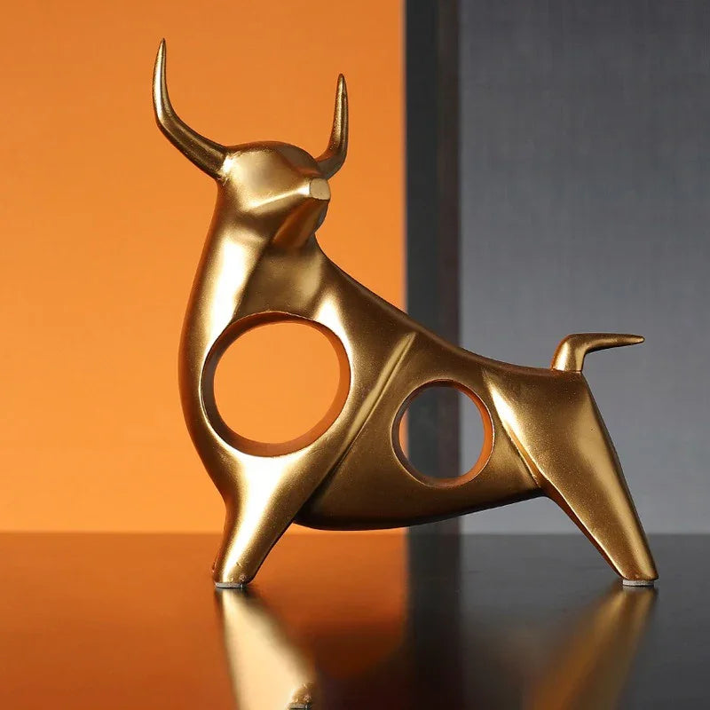 Resin Abstract Golden Bull Sculpture for Luxurious Home Décor