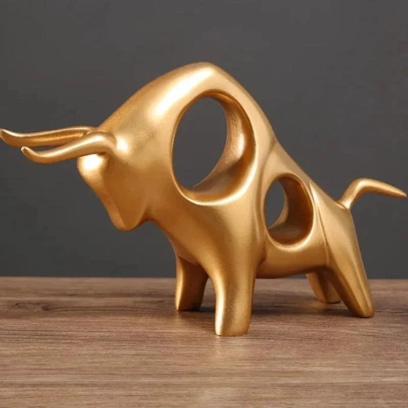 Resin Abstract Golden Bull Sculpture for Luxurious Home Décor