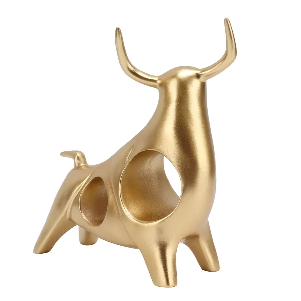 Resin Abstract Golden Bull Sculpture for Luxurious Home Décor