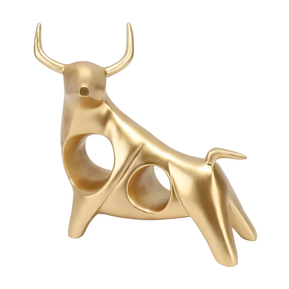 Resin Abstract Golden Bull Sculpture for Luxurious Home Décor