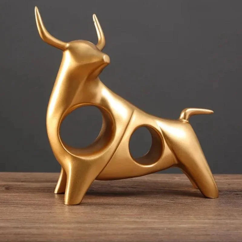Resin Abstract Golden Bull Sculpture for Luxurious Home Décor