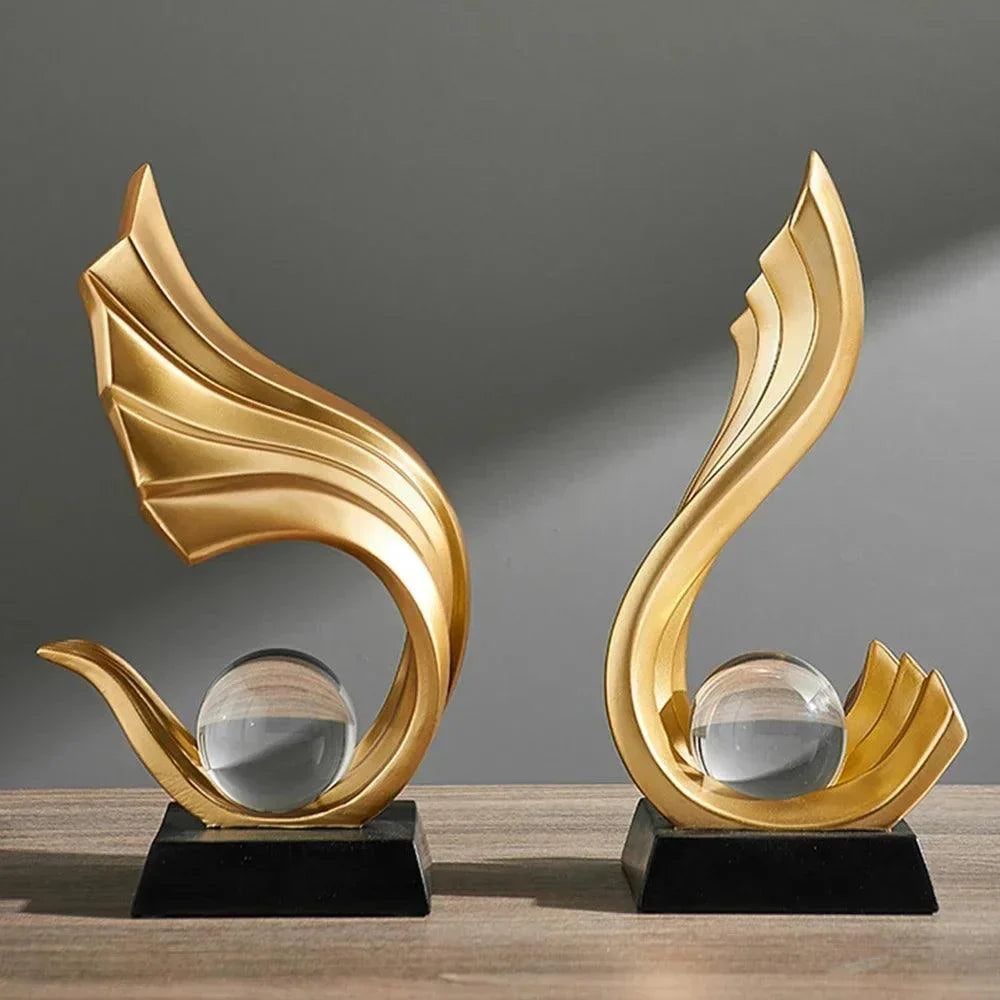 Contemporary Resin Sculpture with Crystal Ball for Elegant Home Decor