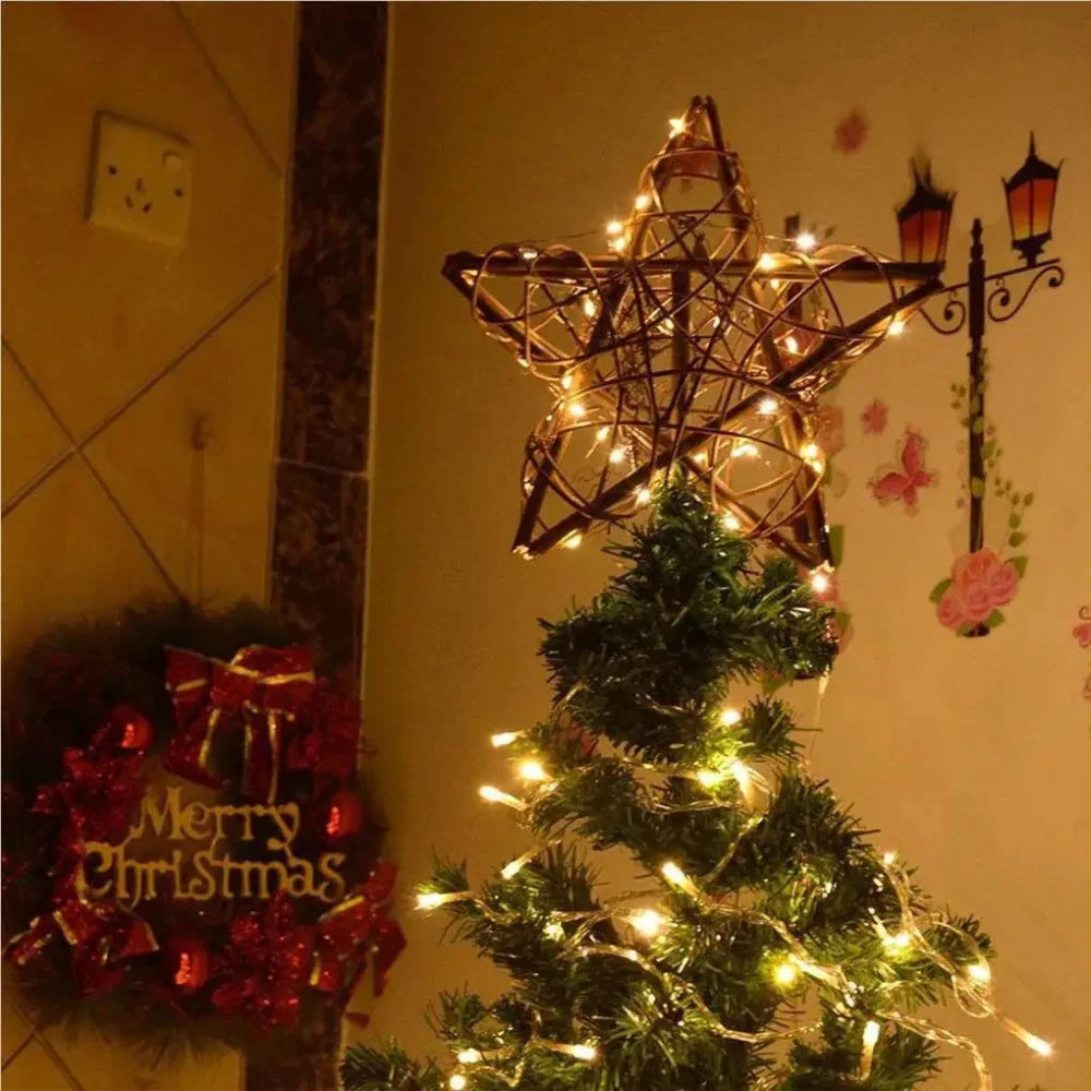 Rustic LED Star Tree Topper for Christmas Decoration