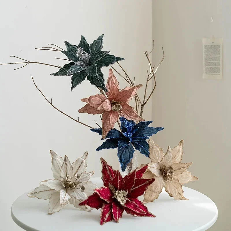 Golden Flannel Decorative Christmas Flower for Arrangements and Monzzi Tree