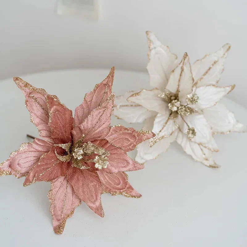 Golden Flannel Decorative Christmas Flower for Arrangements and Monzzi Tree