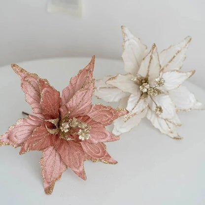 Golden Flannel Decorative Christmas Flower for Arrangements and Monzzi Tree