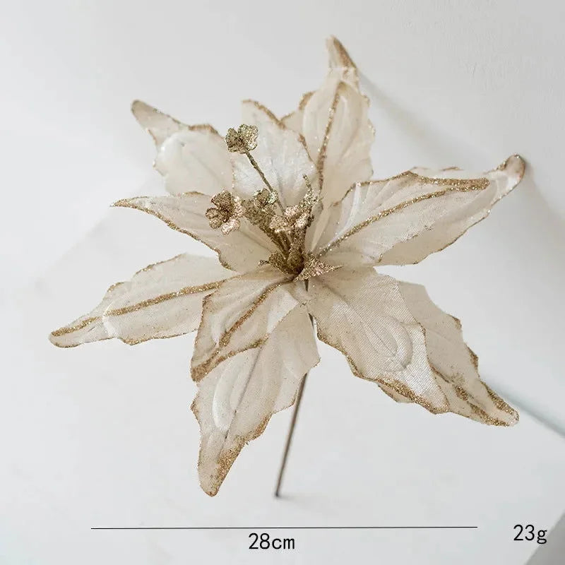 Golden Flannel Decorative Christmas Flower for Arrangements and Monzzi Tree