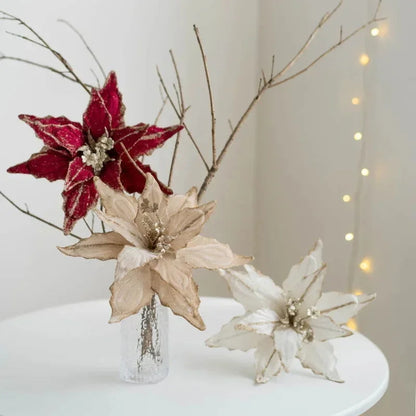 Golden Flannel Decorative Christmas Flower for Arrangements and Monzzi Tree