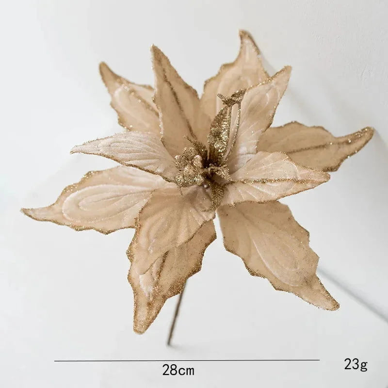 Golden Flannel Decorative Christmas Flower for Arrangements and Monzzi Tree