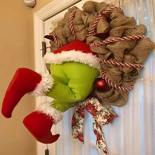 Festive Christmas Wreath with Elf Legs and Jute for Door Decor