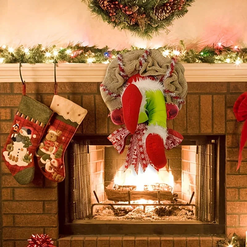 Festive Christmas Wreath with Elf Legs and Jute for Door Decor