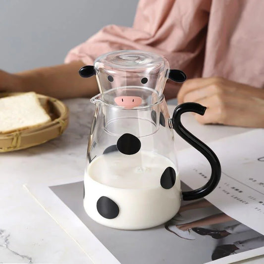 Borosilicate Glass Pitcher with Matching Cow-Themed Cup
