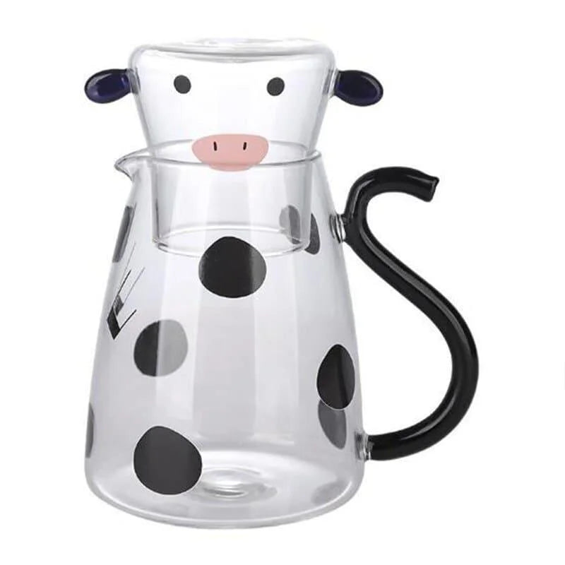Borosilicate Glass Pitcher with Matching Cow-Themed Cup