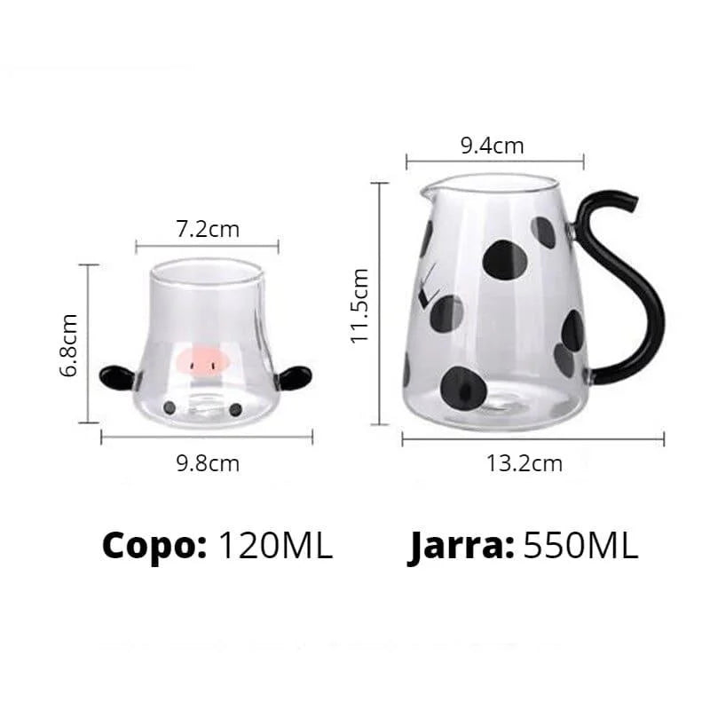 Borosilicate Glass Pitcher with Matching Cow-Themed Cup
