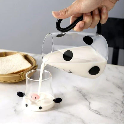 Borosilicate Glass Pitcher with Matching Cow-Themed Cup