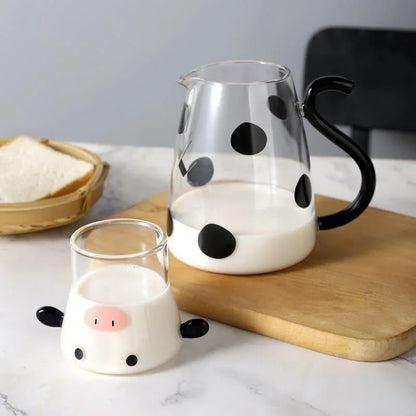 Borosilicate Glass Pitcher with Matching Cow-Themed Cup