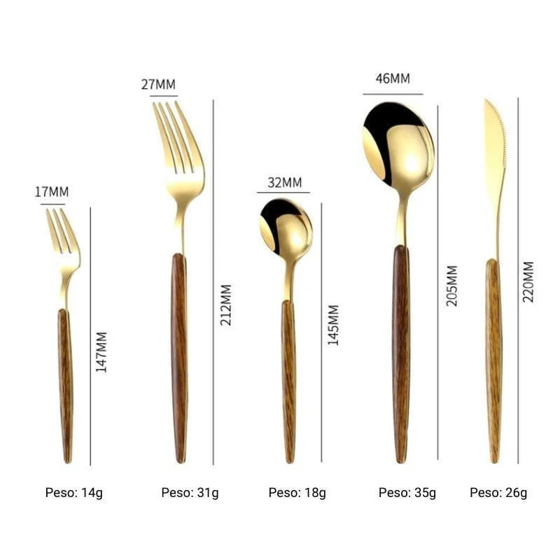 Monzzi 30-Piece Stainless Steel Cutlery Set with Wooden Handles