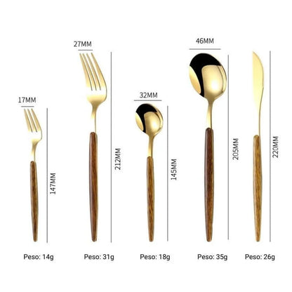 Monzzi 30-Piece Stainless Steel Cutlery Set with Wooden Handles