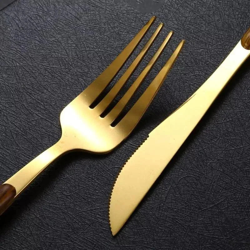 Monzzi 30-Piece Stainless Steel Cutlery Set with Wooden Handles