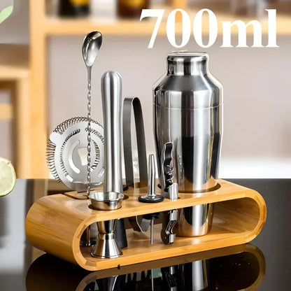 Monzzi 10-Piece Stainless Steel Bartender Kit with Bamboo Stand