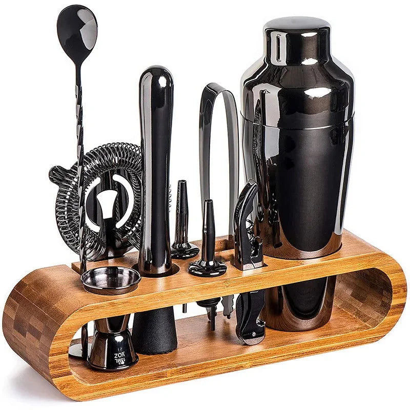 Monzzi 10-Piece Stainless Steel Bartender Kit with Bamboo Stand