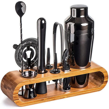 Monzzi 10-Piece Stainless Steel Bartender Kit with Bamboo Stand