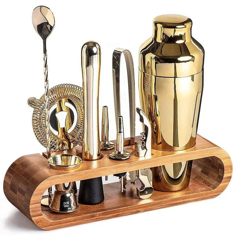 Monzzi 10-Piece Stainless Steel Bartender Kit with Bamboo Stand