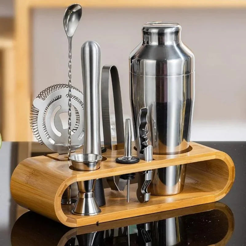 Monzzi 10-Piece Stainless Steel Bartender Kit with Bamboo Stand