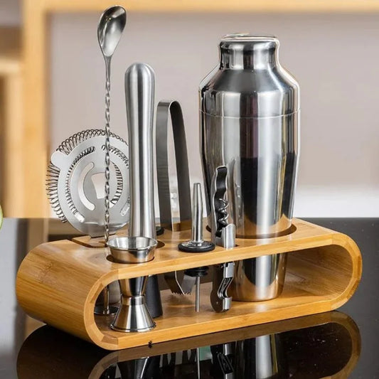 Monzzi 10-Piece Stainless Steel Bartender Kit with Bamboo Stand