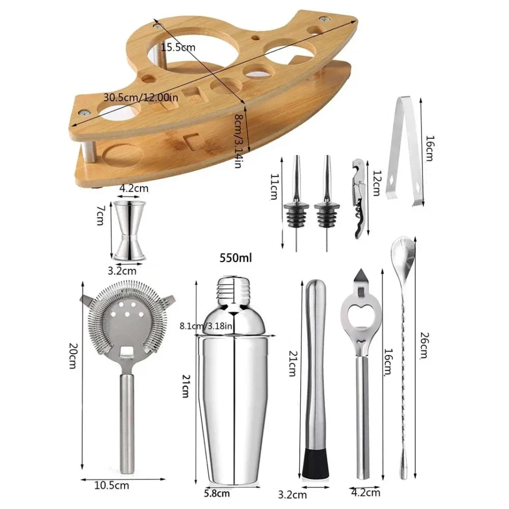 Stainless Steel Bartending Kit with Shaker and Essential Tools