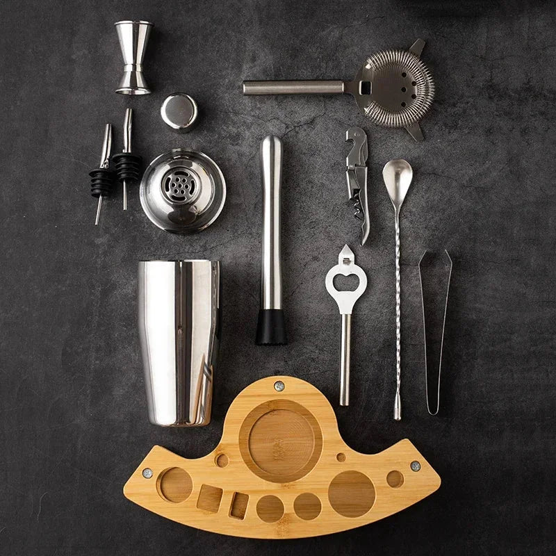 Stainless Steel Bartending Kit with Shaker and Essential Tools