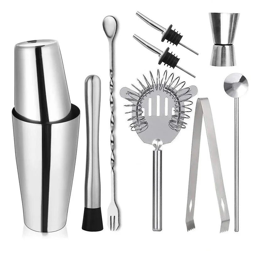 Stainless Steel Bartending Kit with Shaker and Essential Tools